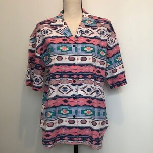 Cabrais  VTG southwestern design short sleeve button front shirt M/L 80s